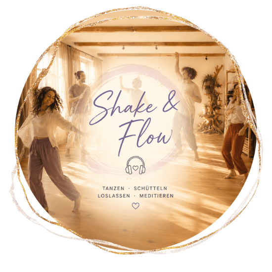 Frauen tanzen und bewegen sich frei beim Shake & Flow – Tanzen, Schütteln, Loslassen, Meditieren